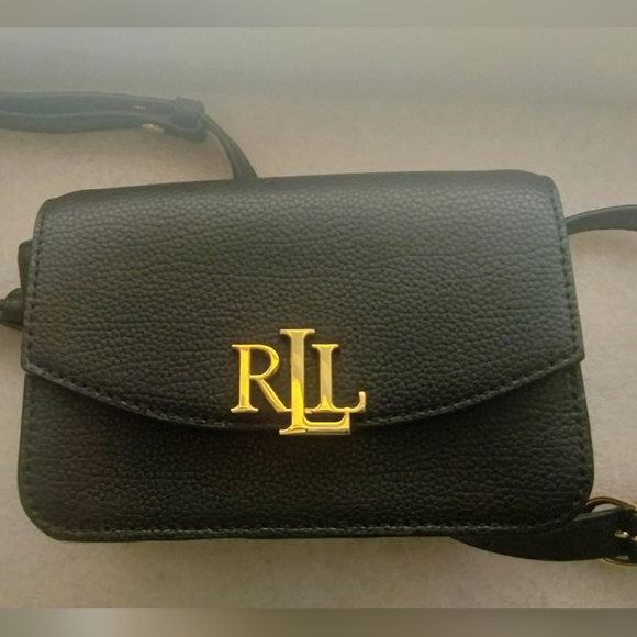 Ralph Lauren Gold Logo Black Leather Bag - Picture 2 of 12